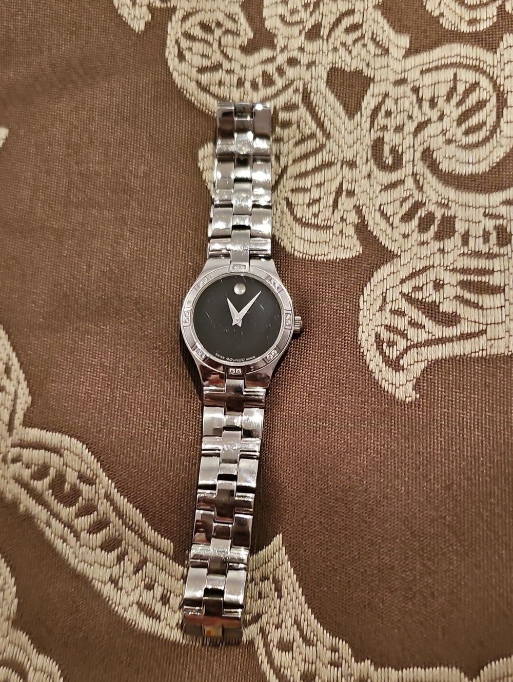 Movado Silver-Tone Bracelet Watch with Black Dial